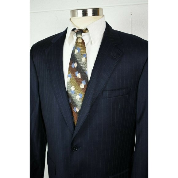 Mens Jos A Bank Signature Gold Sport Coat Jacket Pinstripe Wool 42L - Picture 2 of 9